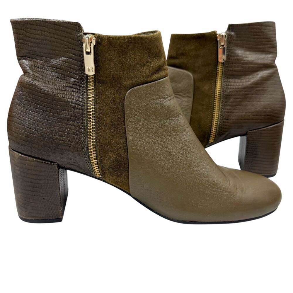 Taryn Rose Camille Boots 10B Olive Green Leather Suede Lizard Ankle Booties